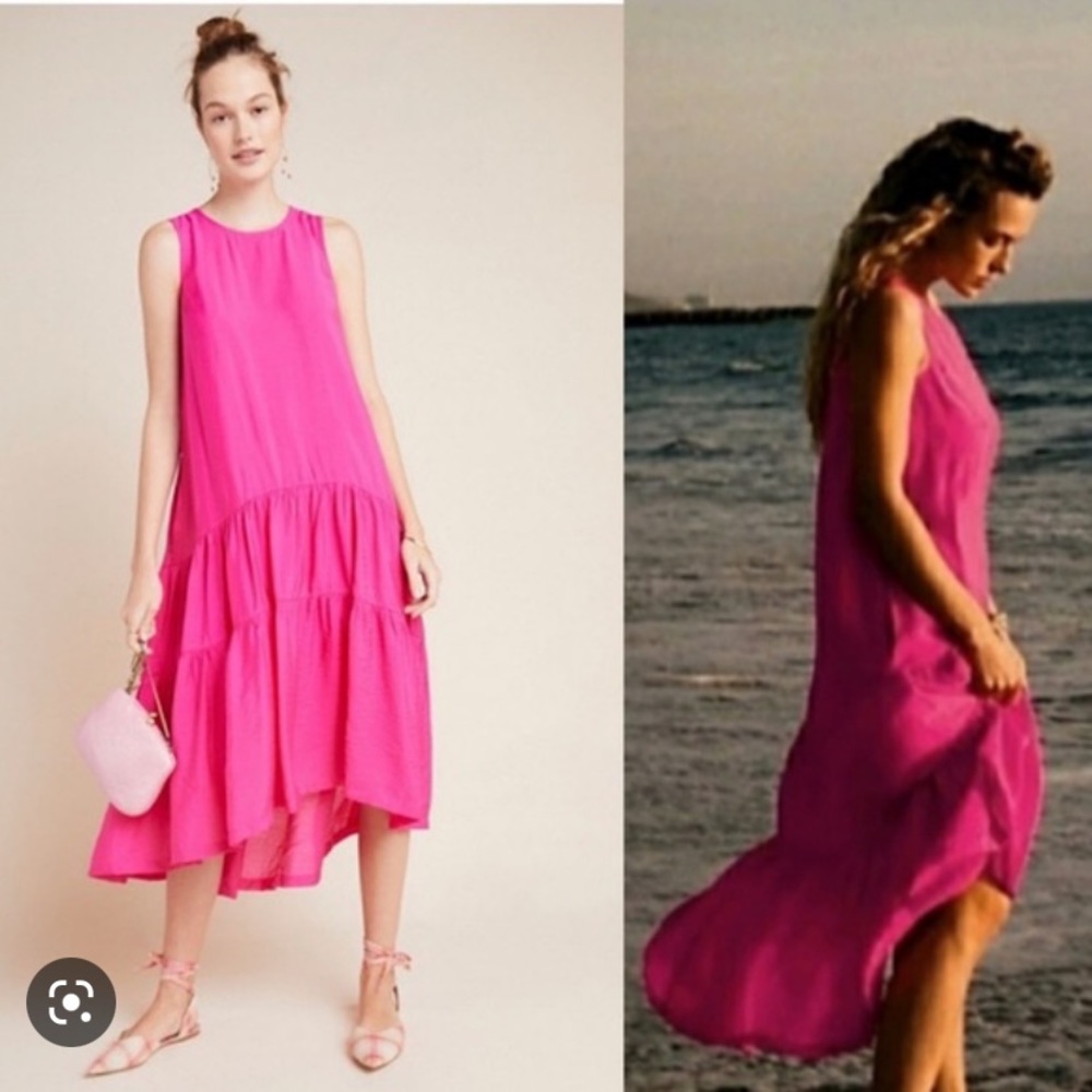 Anthro Mauve Marlene Tiered Maxi Dress